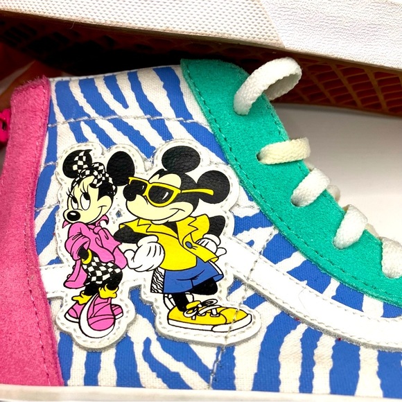 Vans Sk8 Hi8 Multicolored Vintage Mickey Mouse style, kids size 3, euc - Picture 4 of 9
